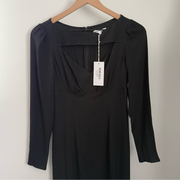 Reformation 0 NEW Kalani Midi Dress Black Long Sleeve Cut Out Neck Slit Cut - Picture 3 of 12